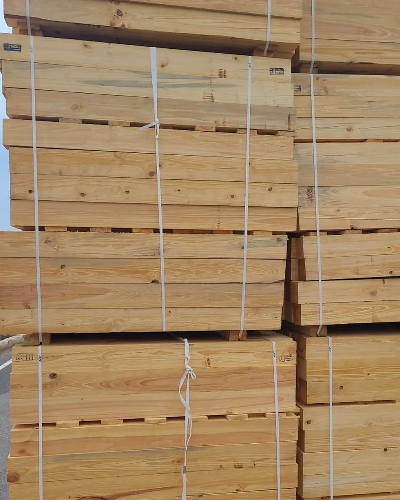 Banded stacks of graded pine lumber