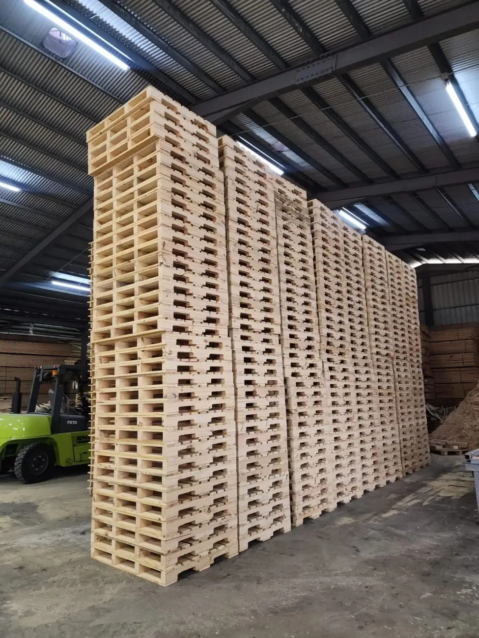 Finished pallets stacked in the D.A.K warehouse
